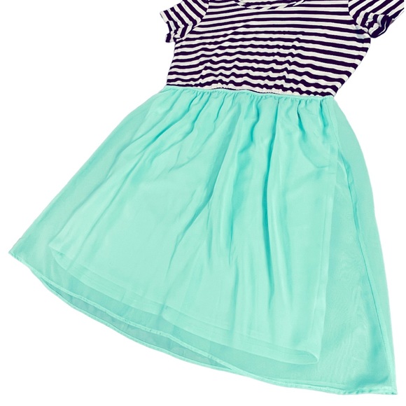 Charming Charlie size small teal mini dress with black & white striped top EUC - Picture 3 of 11